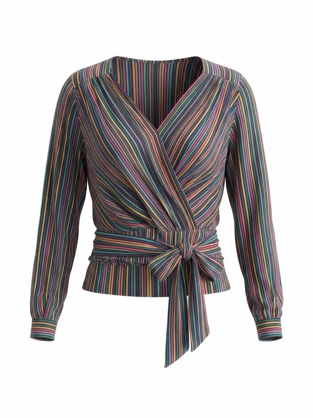 Maeve Multicolor Striped Wrap Blouse
